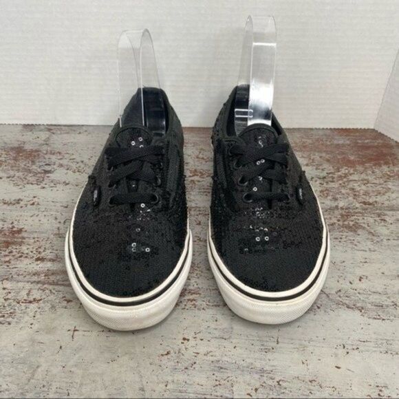 Vans Black Sequin Sneakers Shoes 7.5 - Picture 2 of 6